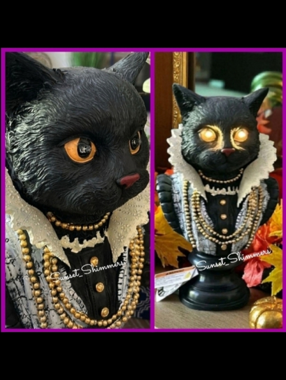 Vintage Style Halloween Ornate Lighted Gothic Black Cat Salem Witch Bust figure - Picture 1 of 8